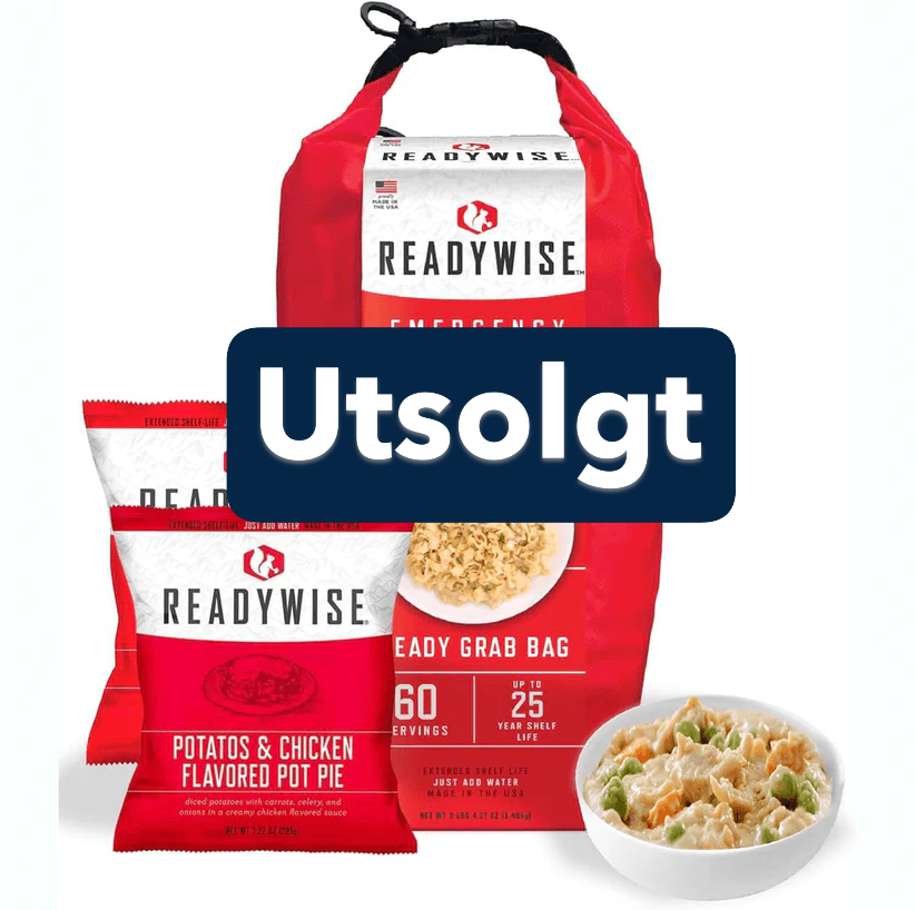 (UTSOLGT)Readywise Drybag 60 Porsjons Frysetørket Middag 7 Dager 1 Pers (25 år holdbarhet